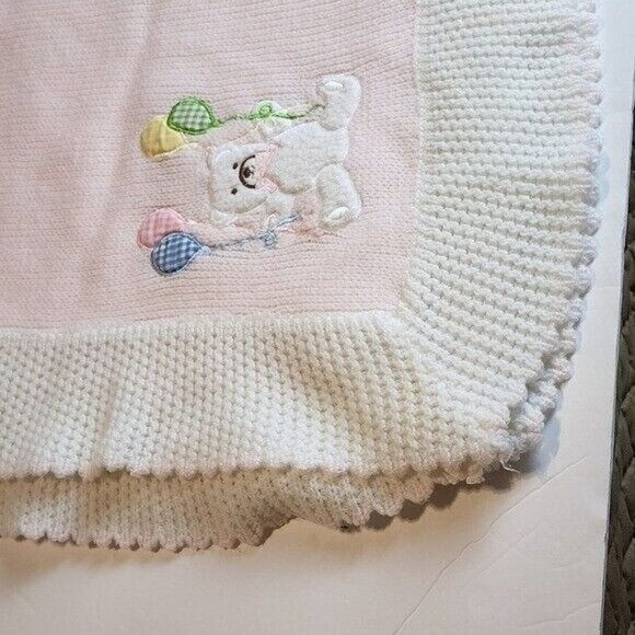 Baby Kisses vintage acrylic blanket bears and balloons  pink white - Picture 5 of 8
